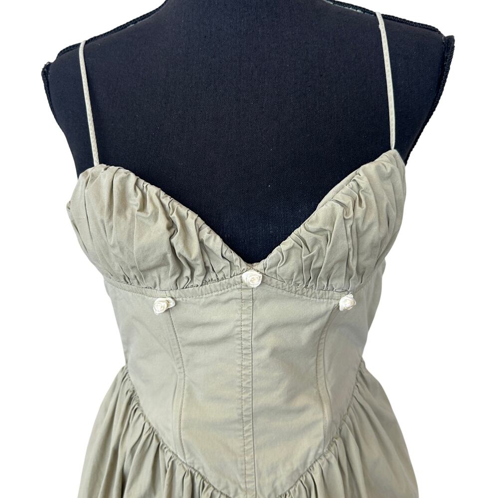 Ronny Kobo Beige Corset Midi Dress XS Cotton Cottage Sundress Designer $400 - Picture 14 of 16